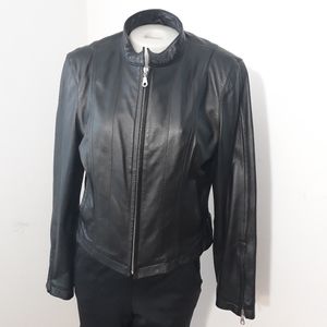 WILSONS LEATHER MAXIMA Vintage Moto Zip Sleeve Black Leather Jacket - Medium